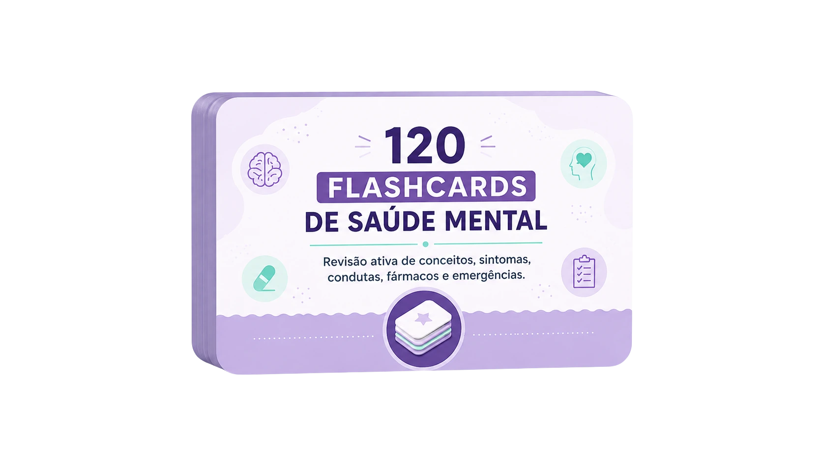Mockup dos 120 Flashcards de Saúde Mental